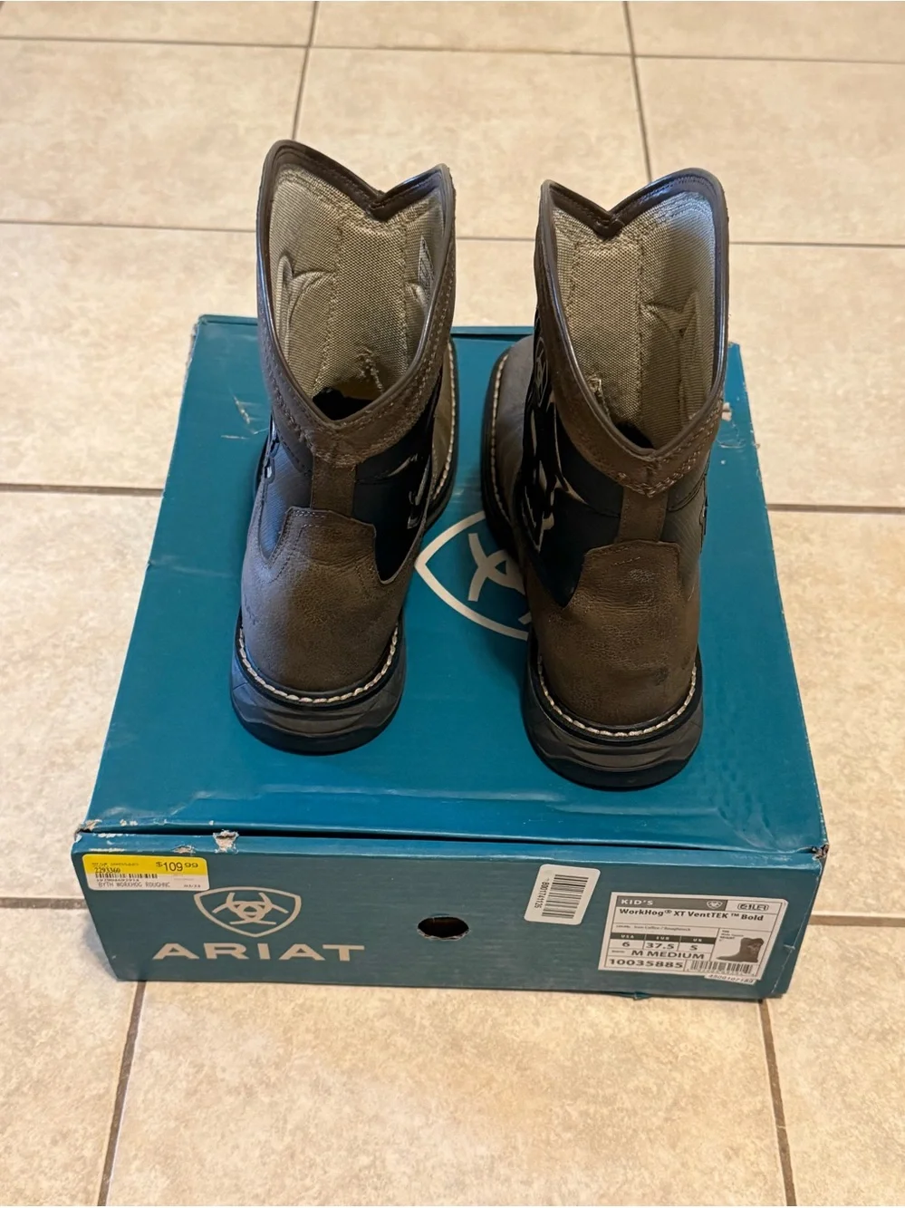 Ariat Youth Boys WorkHog XT VentTEK Bold Boots 10035885 Size 6 M Iron Coffee Box